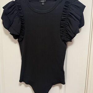 Express Black Ruffle Sleeve Bodysuit